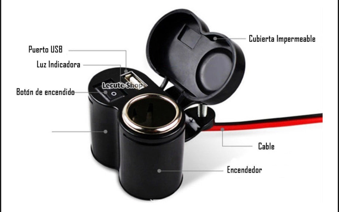 Cargador USB para motocicleta con cable de 1.2 m y soporte fijo MTC06 - foto 3