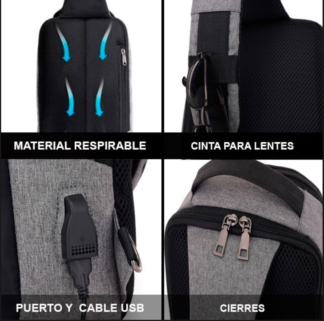 Mochila pechera antirrobo con puerto USB y cable integrado VE645 - foto 9