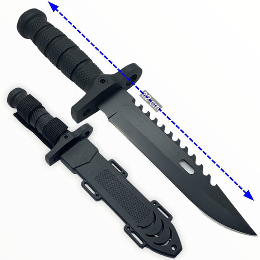 Cuchillo largo estilo Rambo de 32 cm con funda y hoja con sierra
