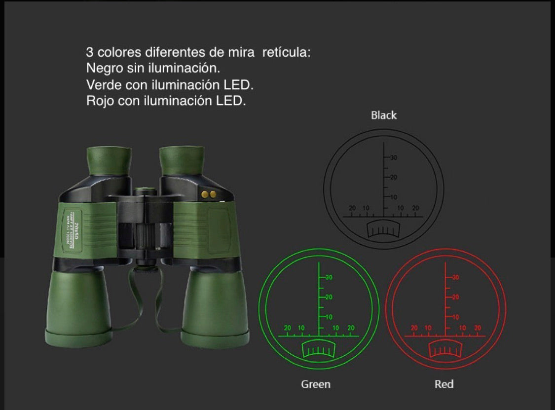 Binoculares 7x50 con retícula iluminada LED, impermeables y con funda - foto 3