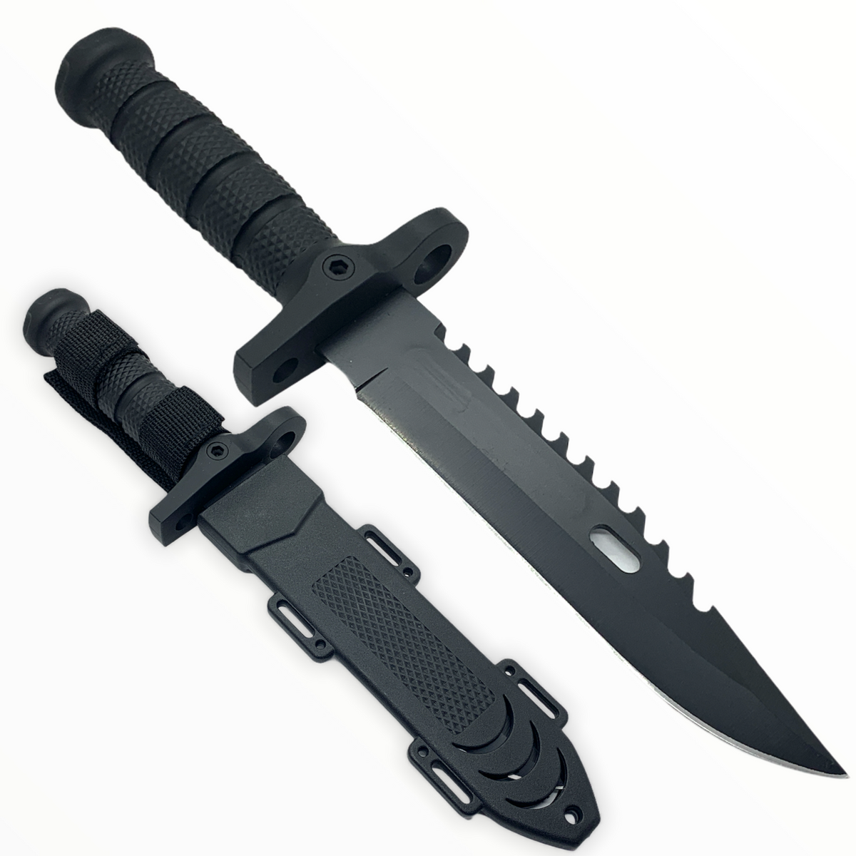 Cuchillo largo estilo Rambo de 32 cm con funda y hoja con sierra - foto 2