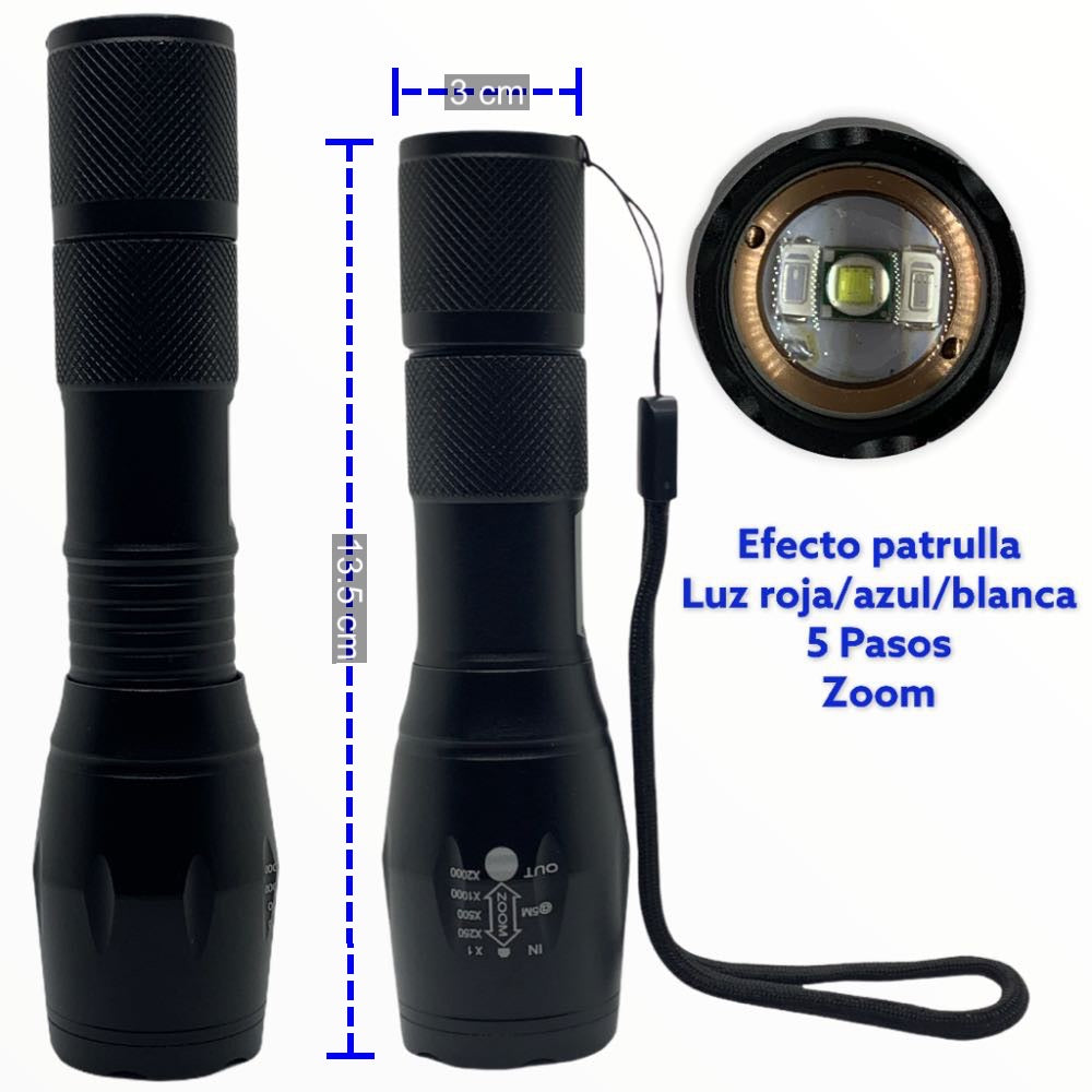 Lámpara táctica recargable de 5000 lúmenes con zoom y efecto patrulla - foto 4