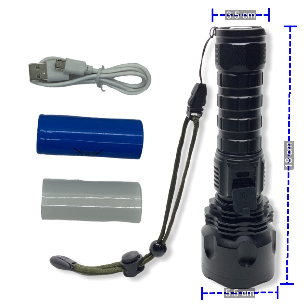 Lámpara táctica con zoom LED T9 de 15,000 lúmenes, modelo DT432 - foto 2
