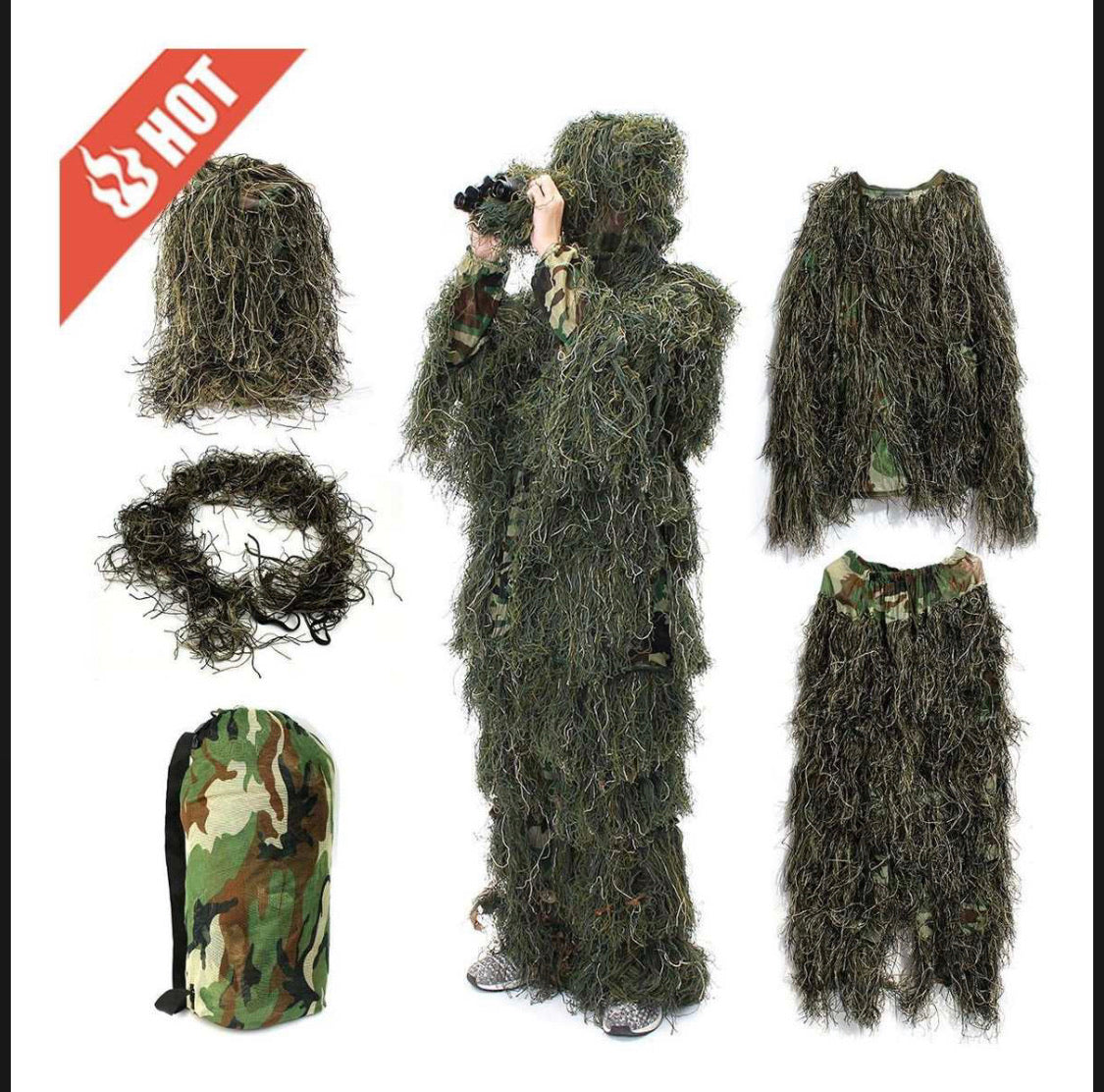 Traje ghillie camuflaje 3D de talla libre para caza y gotcha