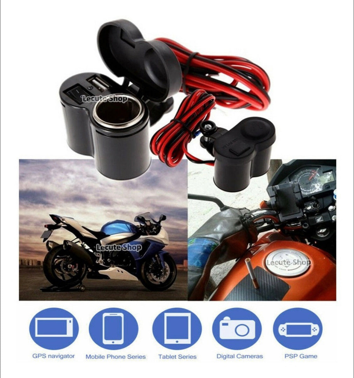 Cargador USB para motocicleta con cable de 1.2 m y soporte fijo MTC06 - foto 4