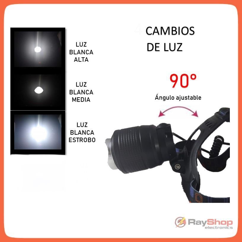Lámpara frontal LED T9 de 3 modos con zoom y recarga USB 400-T9 - foto 5
