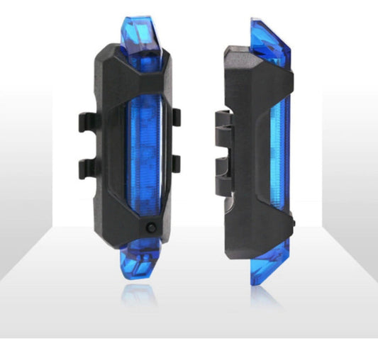Luz trasera LED azul recargable USB para bicicleta y casco