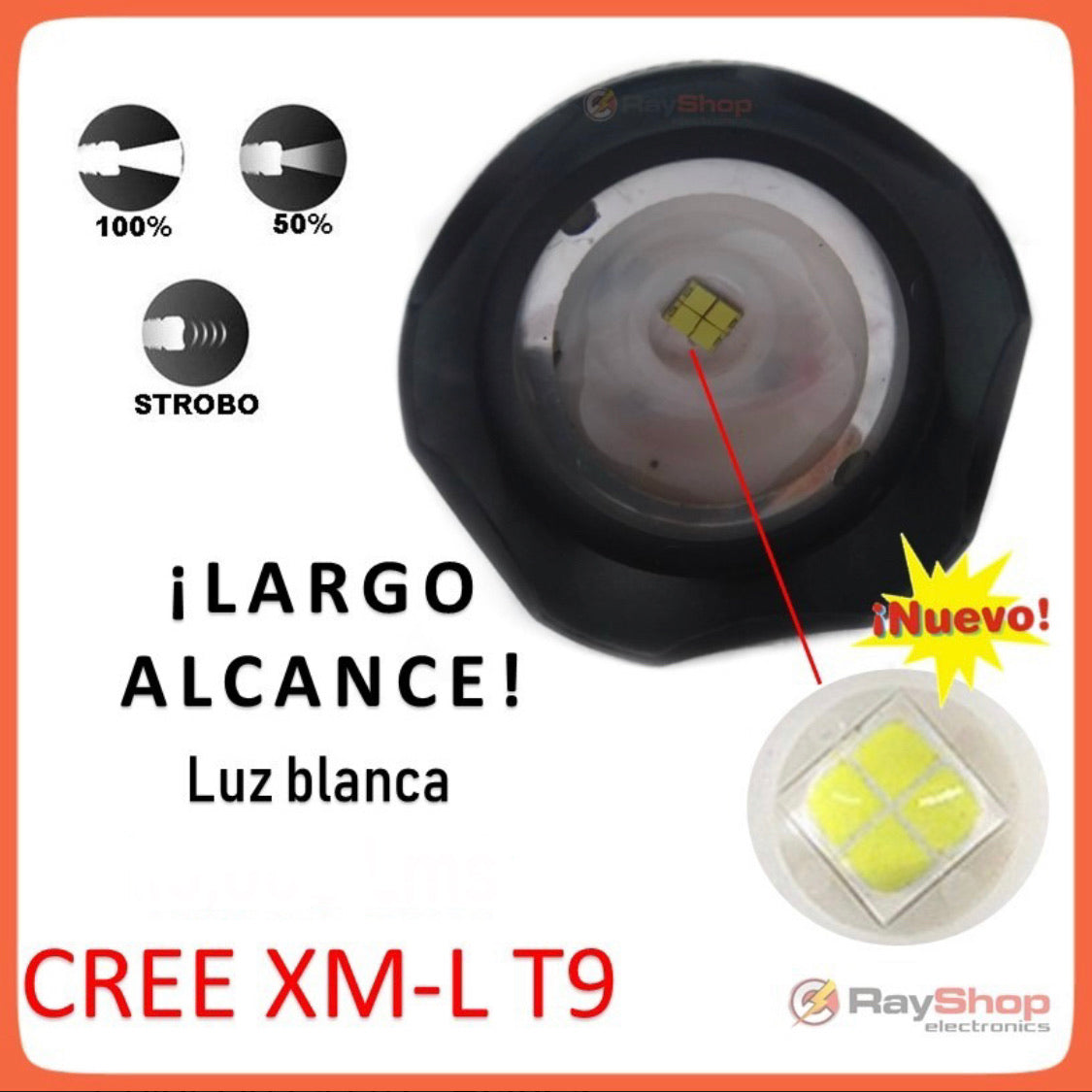 Lámpara frontal LED T9 de 3 modos con zoom y recarga USB 400-T9 - foto 4
