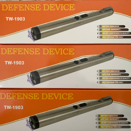 Dispositivo de seguridad personal tipo pluma con clip y carga USB