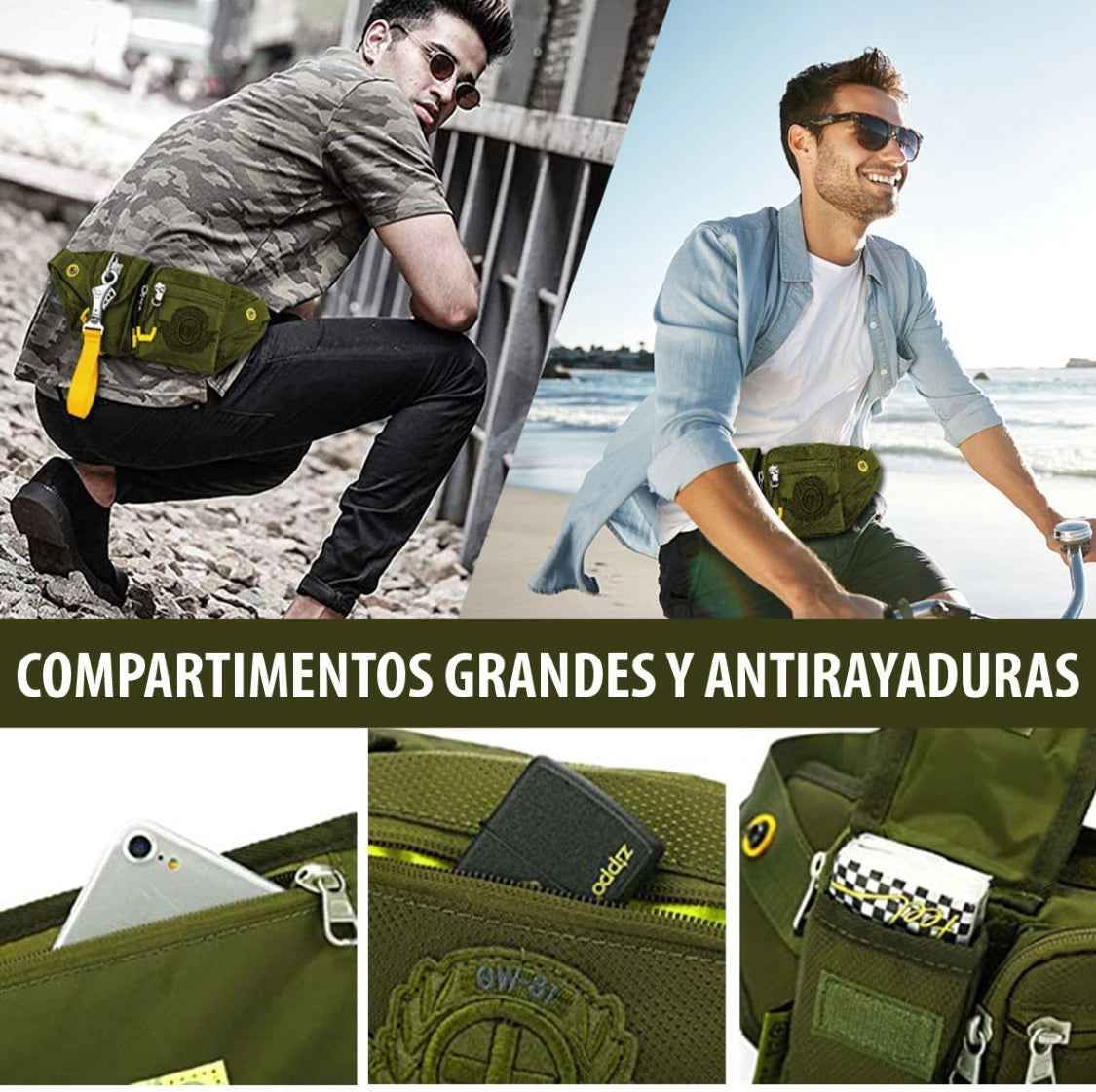 Cangurera táctica de loneta con varios compartimentos, modelo 1101 - foto 7