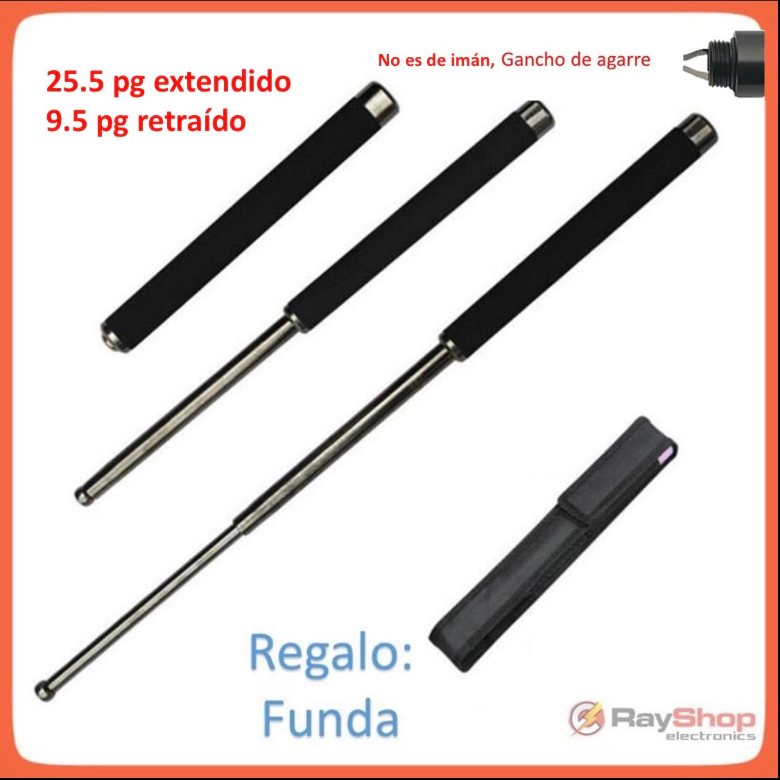 Bastón retráctil de 25.5 pulgadas con mango de neopreno