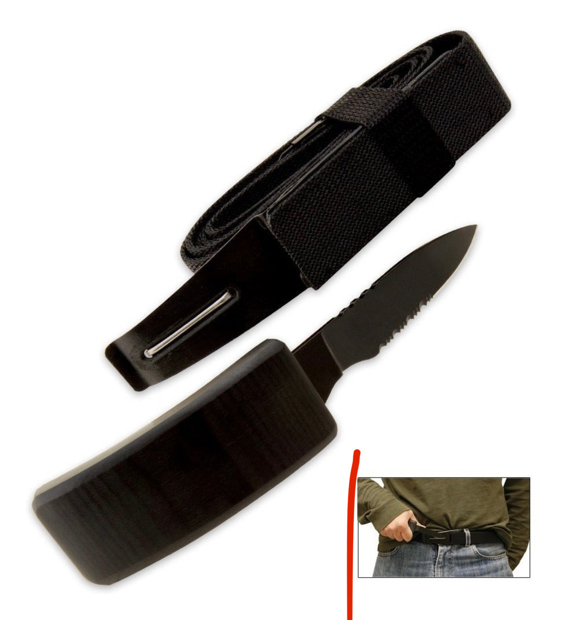 Navaja estilo cinturón táctico con diseño oculto, color negro - foto 3