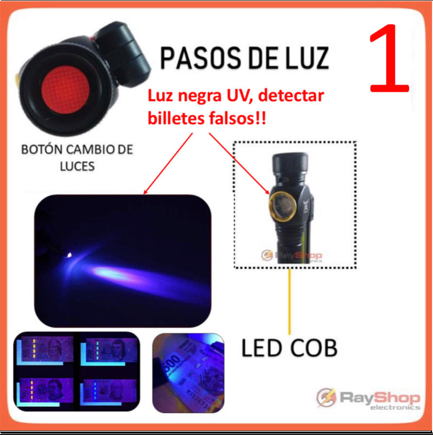 Mini lámpara LED COB con luz roja, estrobo y luz UV para billetes - foto 3