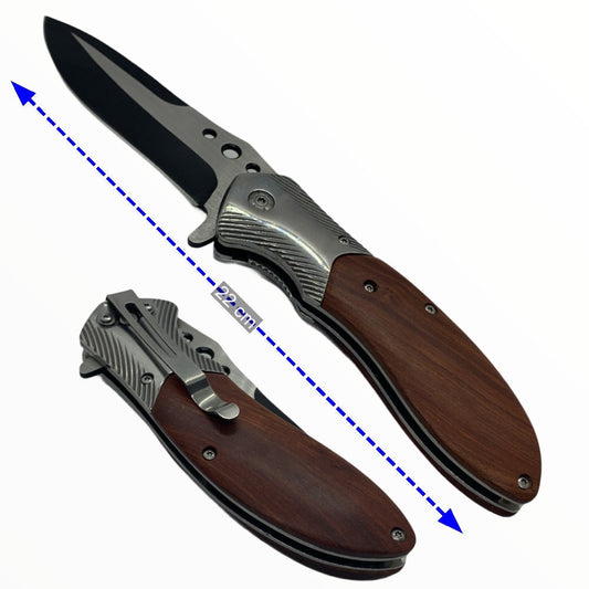 Cuchillo de 22 cm con mango de madera y cromo, con clip