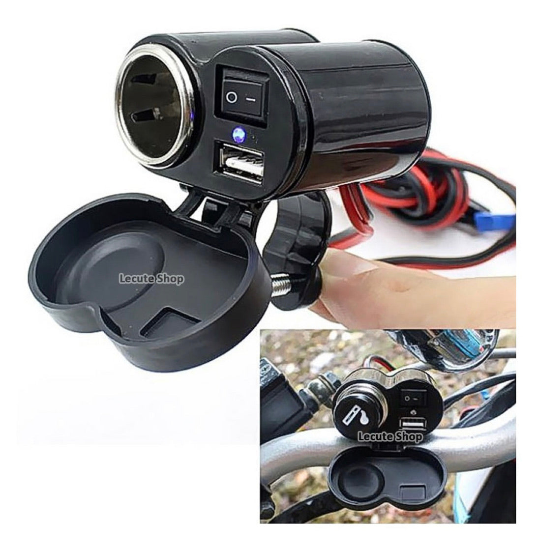 Cargador USB para motocicleta con cable de 1.2 m y soporte fijo MTC06