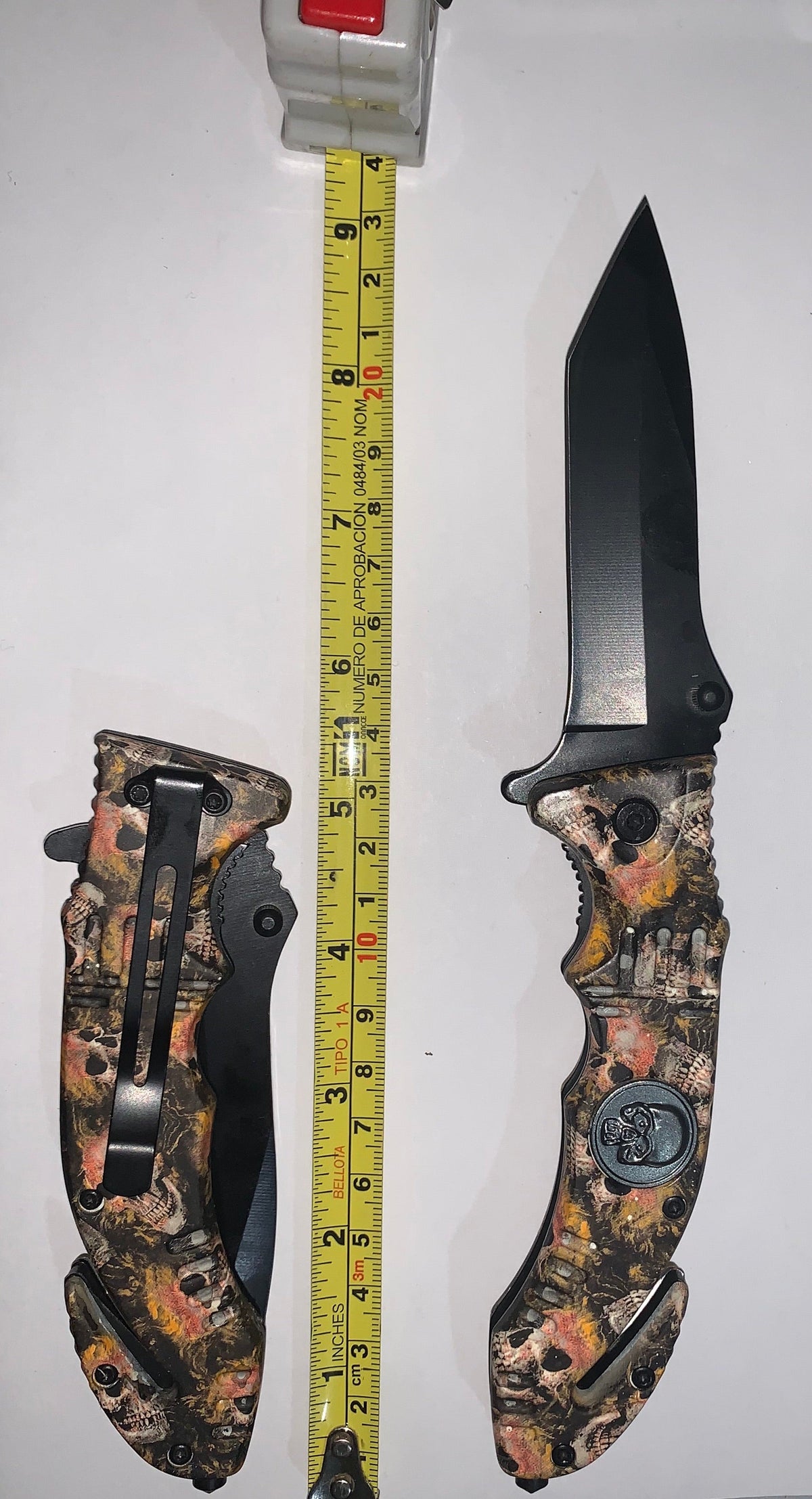 Navaja grabada de 24 cm con corta soga, rompe vidrios y clip WH418