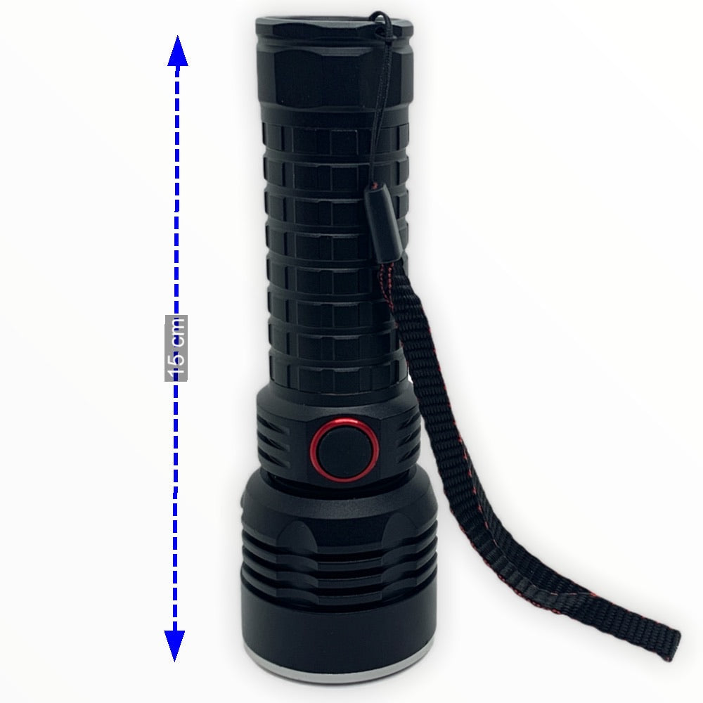Linterna LED T6 con zoom, pila 26650, correa y carga USB A730