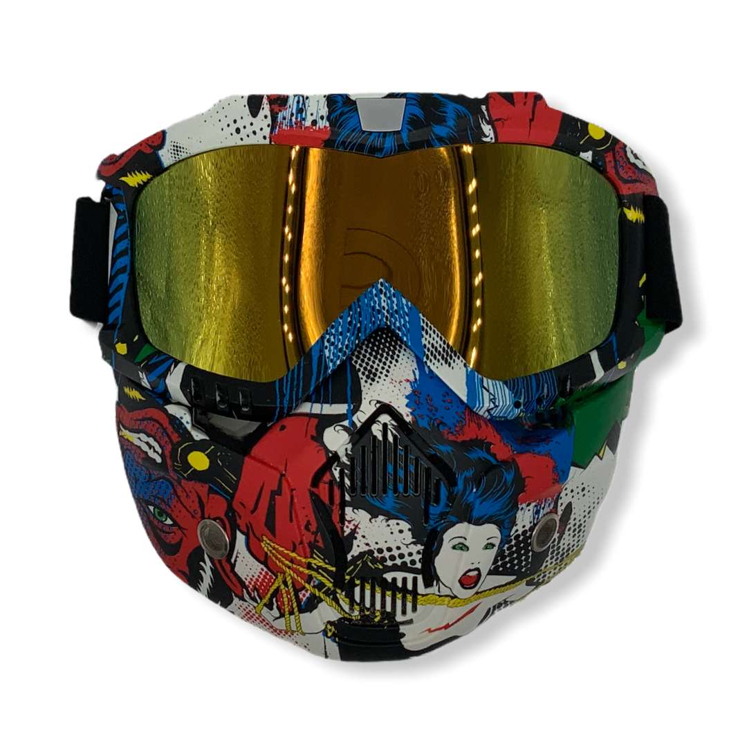 Máscara modular desmontable con gafas y filtro de boca