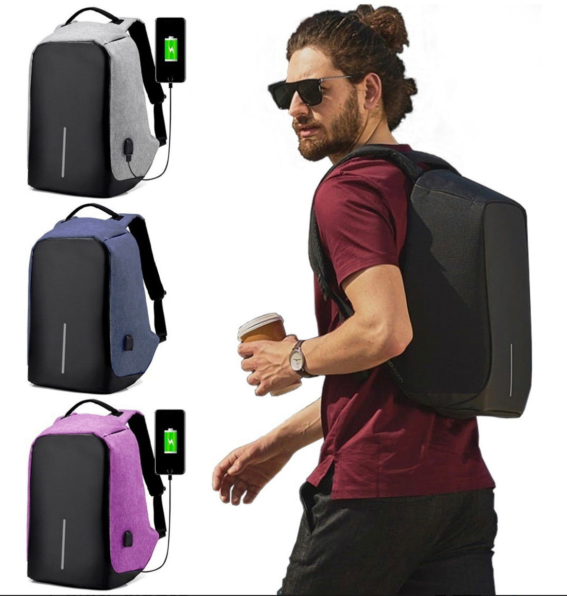 Mochila antirrobo impermeable con puerto USB para laptop - foto 3