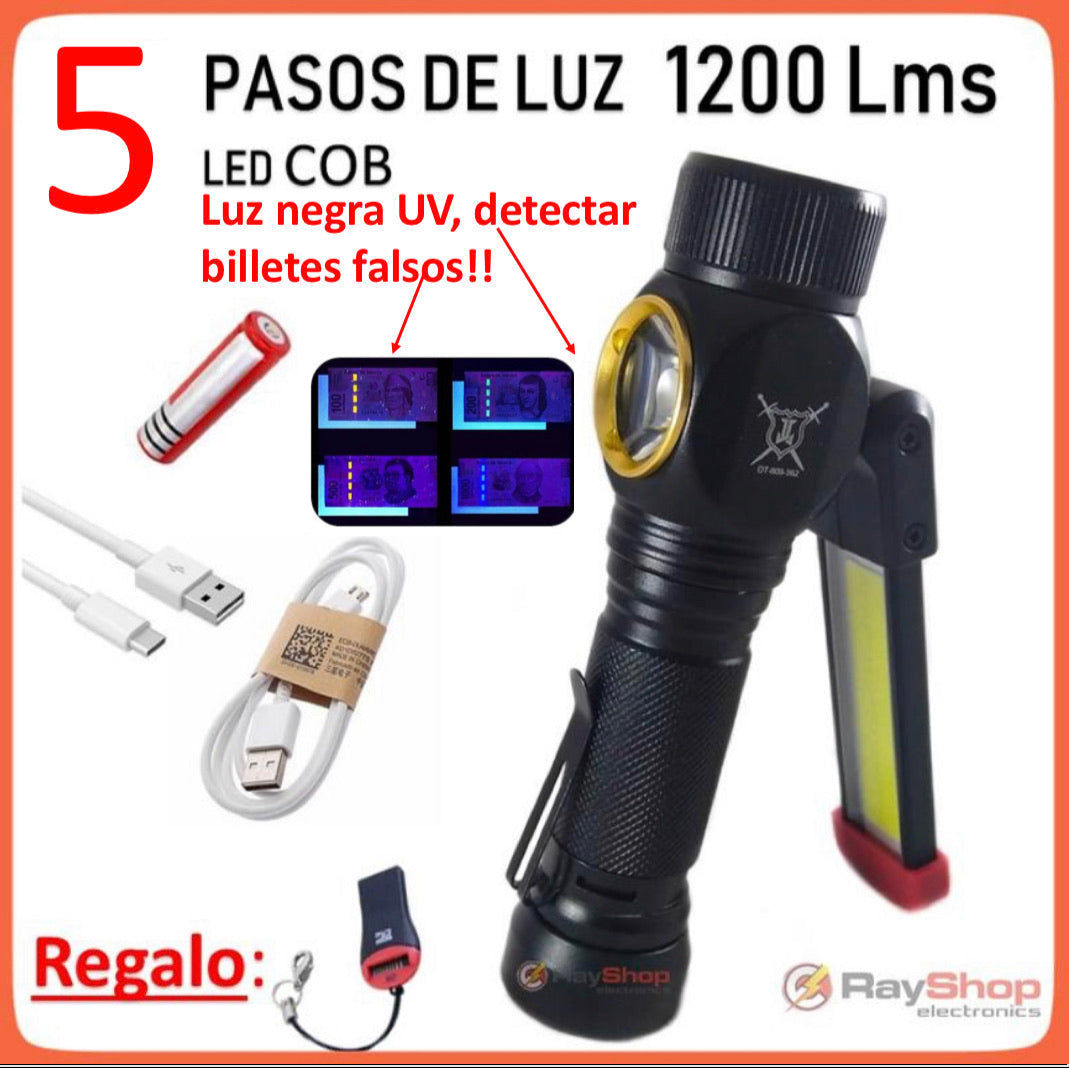 Mini lámpara LED COB con luz roja, estrobo y luz UV para billetes