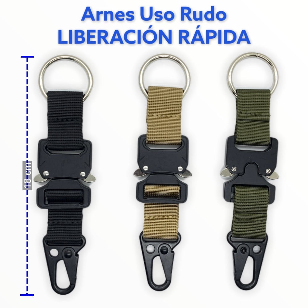 Arnés de uso rudo con liberación rápida, negro, caqui o verde