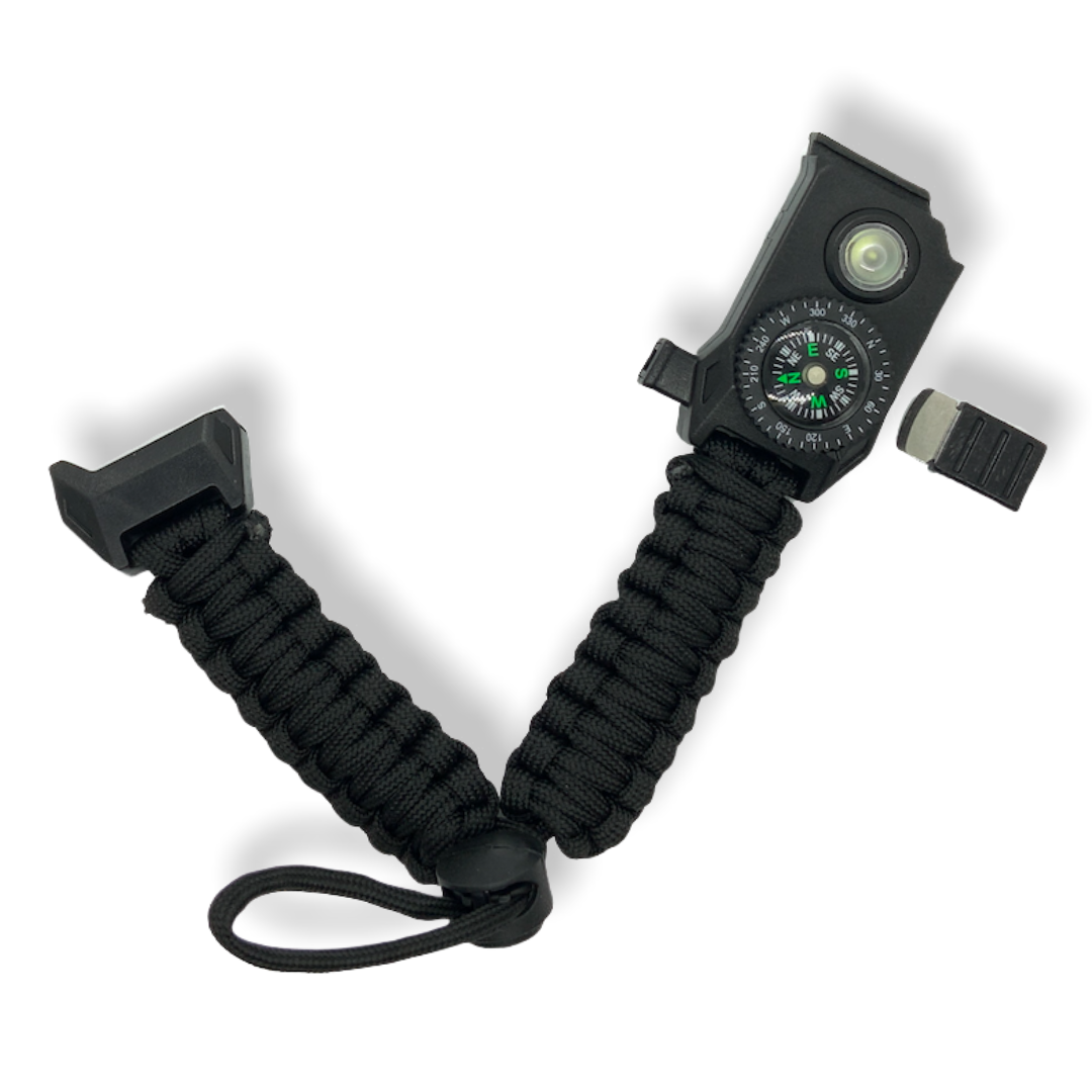 Pulsera de supervivencia 5 en 1 con lámpara, paracord y brújula