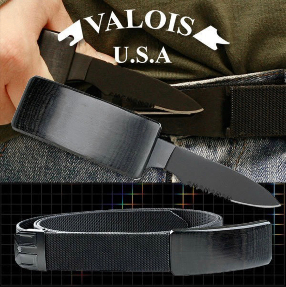 Navaja estilo cinturón táctico con diseño oculto, color negro - foto 2