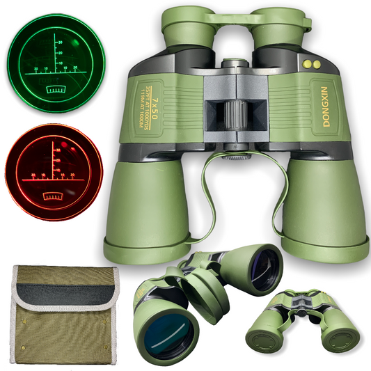 Binoculares 7x50 con retícula iluminada LED, impermeables y con funda