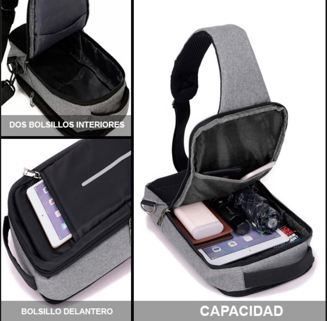 Mochila pechera antirrobo con puerto USB y cable integrado VE645 - foto 6