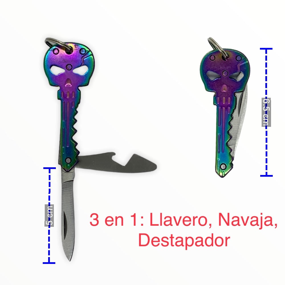 Llavero 3 en 1 con navaja y destapador, acabado tornasol - foto 2