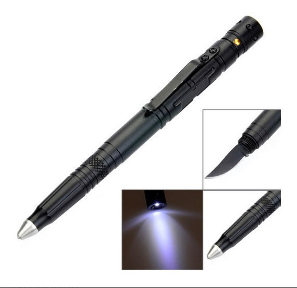 Pluma metálica de tinta negra con lámpara, navaja y rompevidrios - foto 2