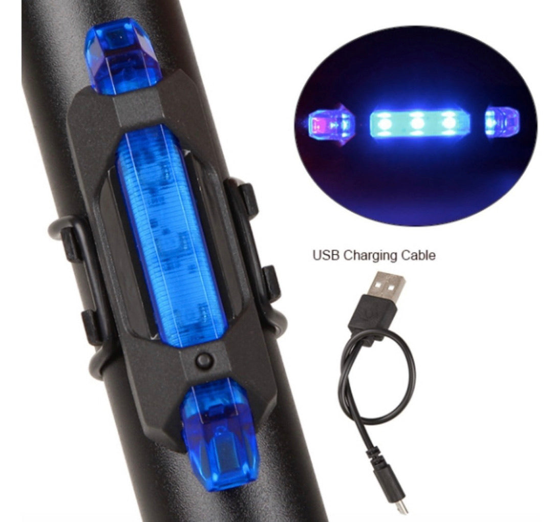 Luz trasera LED azul recargable USB para bicicleta y casco - foto 2