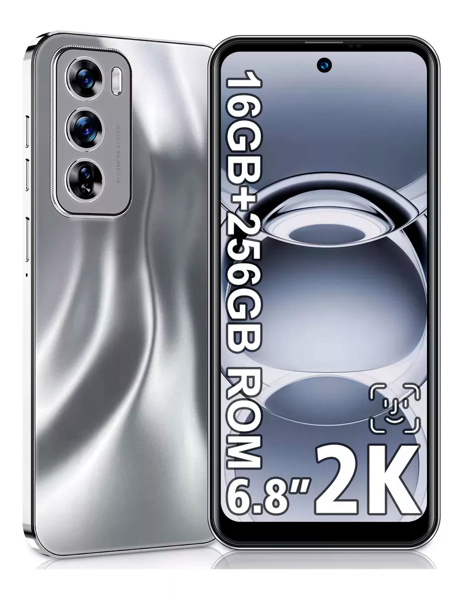 Smartphone K01  Robusto para Juegos Android 14  256 GB RAM, 16 GB ROM Gris