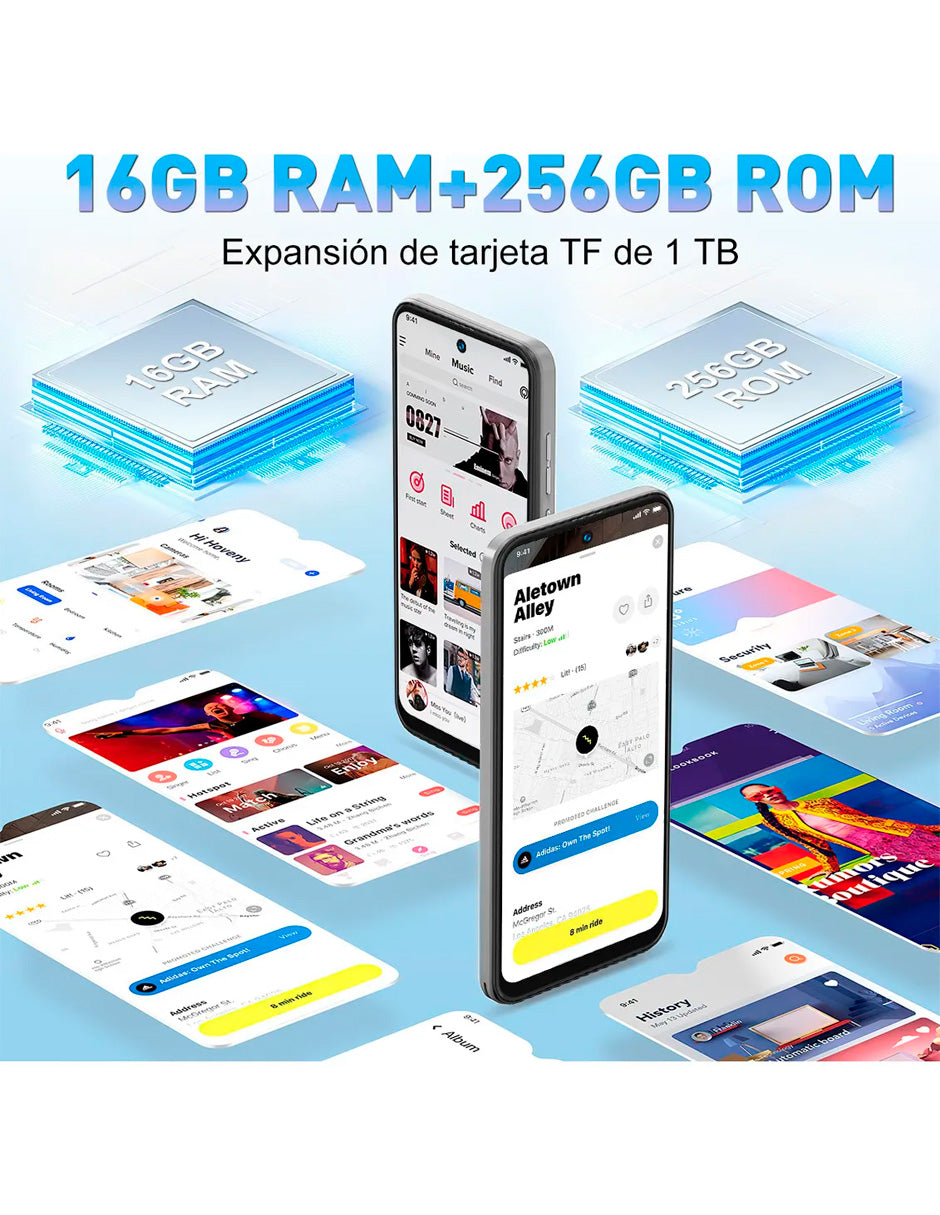 Smartphone K01  Robusto para Juegos Android 14  256 GB RAM, 16 GB ROM Gris