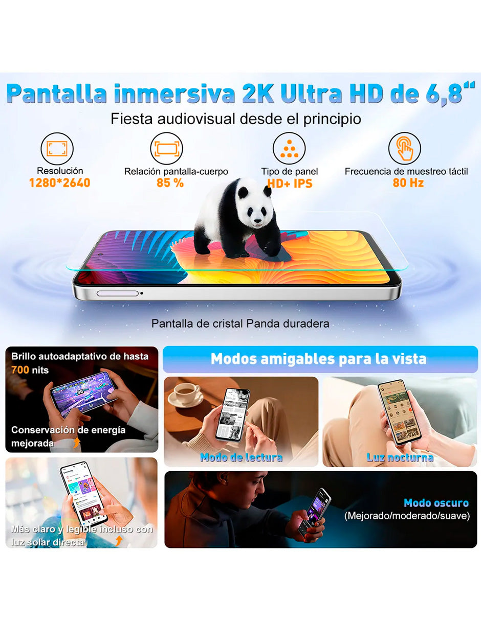 Smartphone K01  Robusto para Juegos Android 14  256 GB RAM, 16 GB ROM Gris