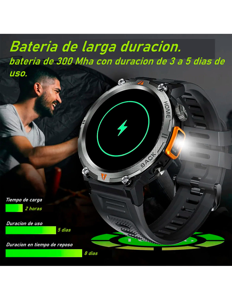 Smartwatch Ke3 Con Linterna Integrada Estilo Militar Uso Rudo Y Deportivo/ Llamadas/ Notificaciones