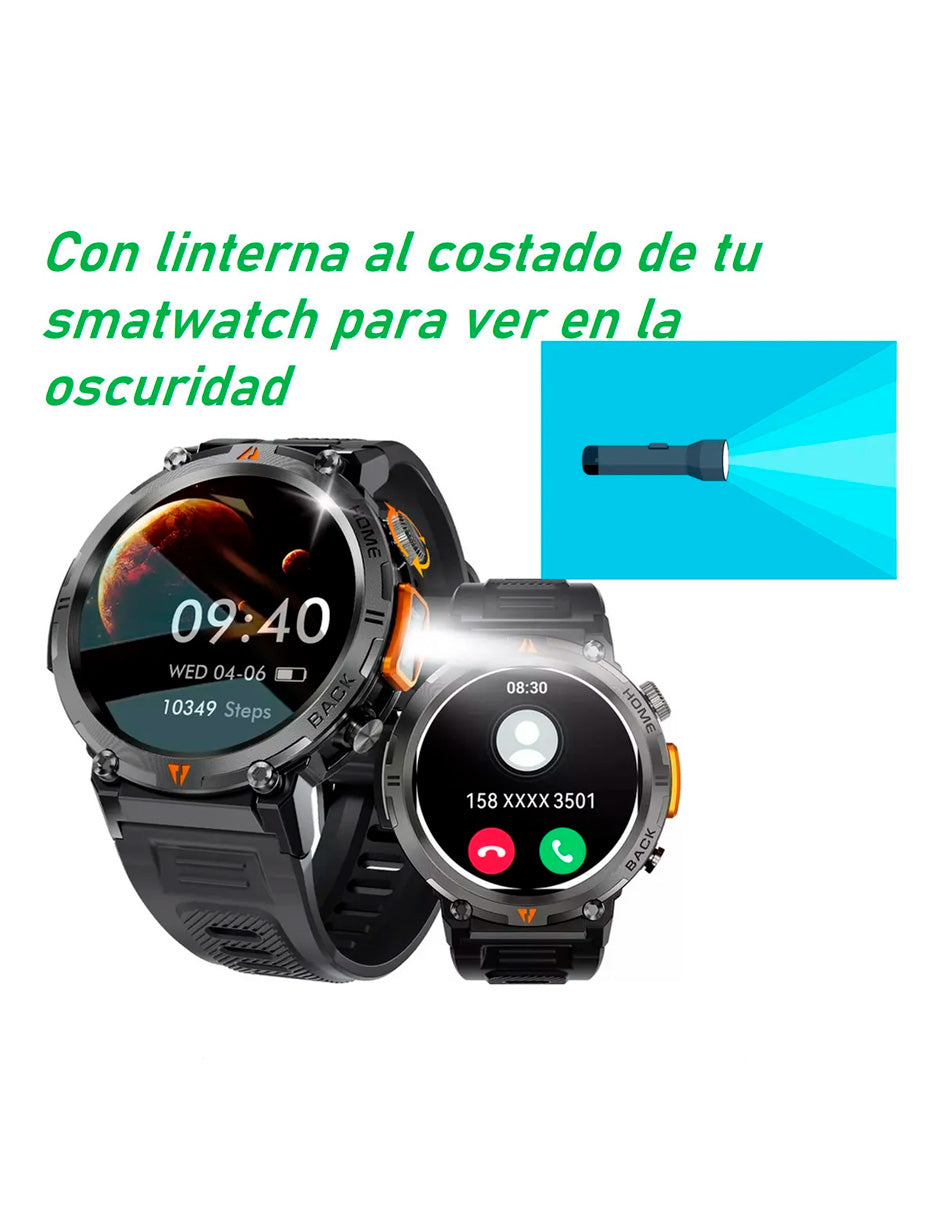 Smartwatch Ke3 Con Linterna Integrada Estilo Militar Uso Rudo Y Deportivo/ Llamadas/ Notificaciones