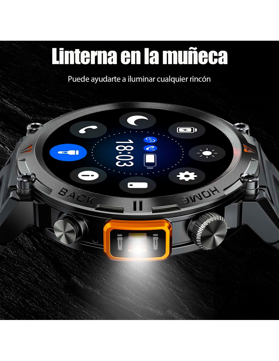 Smartwatch Ke3 Con Linterna Integrada Estilo Militar Uso Rudo Y Deportivo/ Llamadas/ Notificaciones
