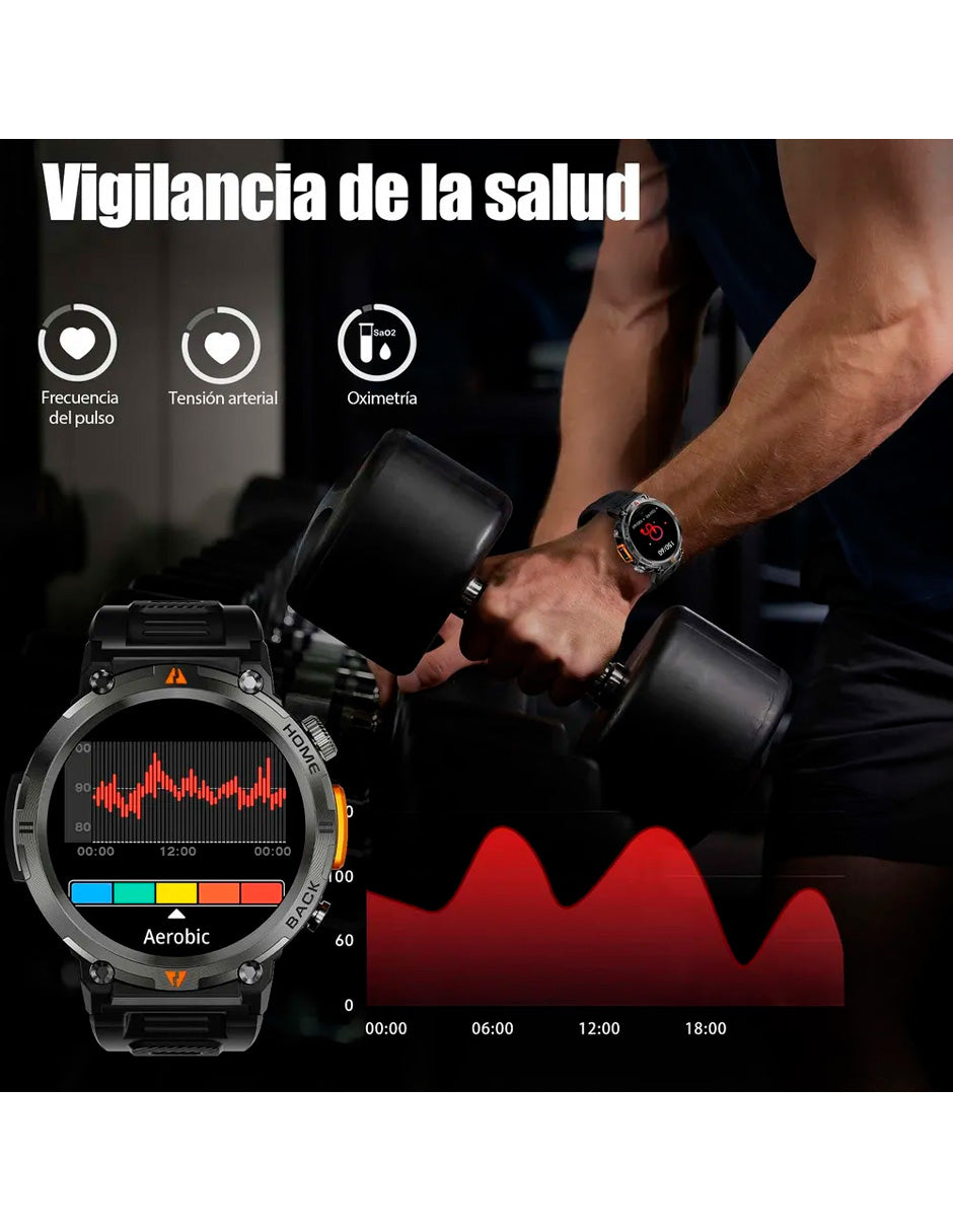 Smartwatch Ke3 Con Linterna Integrada Estilo Militar Uso Rudo Y Deportivo/ Llamadas/ Notificaciones