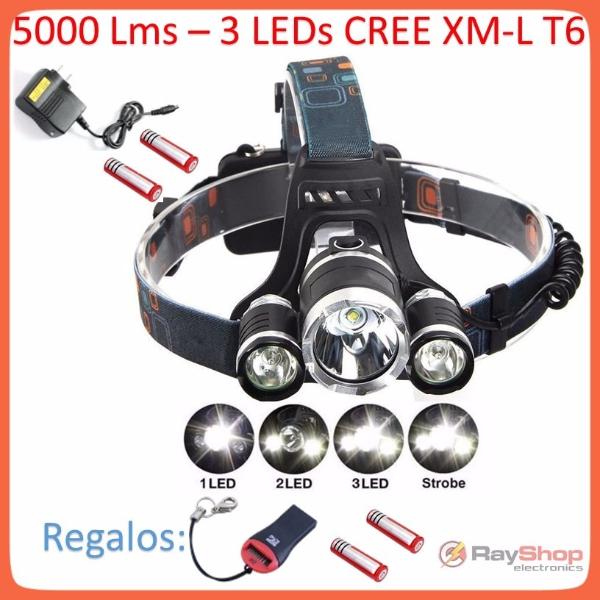 Lámpara frontal de 3 LED CREE T6 y 5000 lúmenes con 4 modos (DT16)